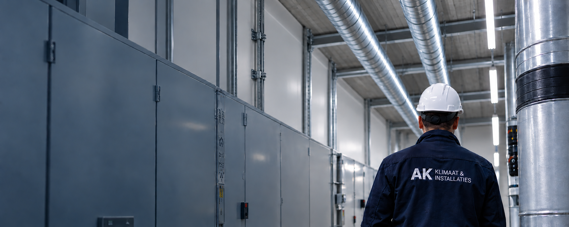 Monteur in een technische ruimte met klimaatinstallaties